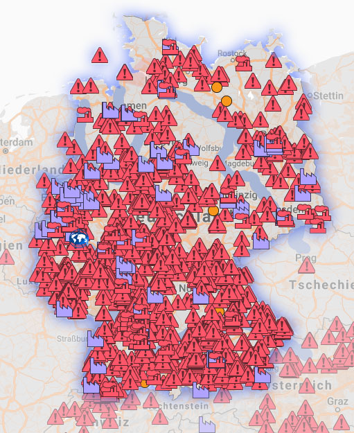 Deutschlandkarte Trinkwasseralarm Luftverschmutzung