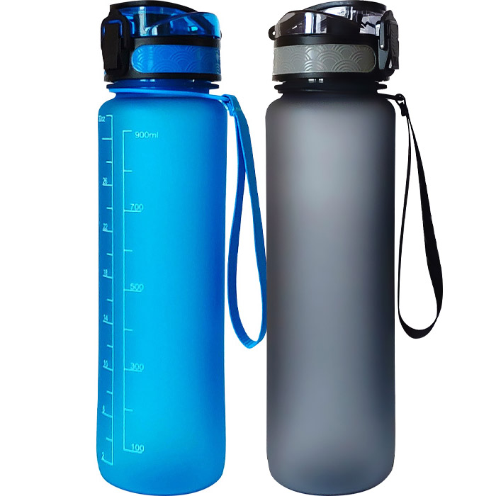 2 Pack Blau+Lila Trinkflasche 1L mit Motivationszeitmarkierung Herausnehmbaren Strohhalm/Fruchtfilter Tritan BPA-frei 